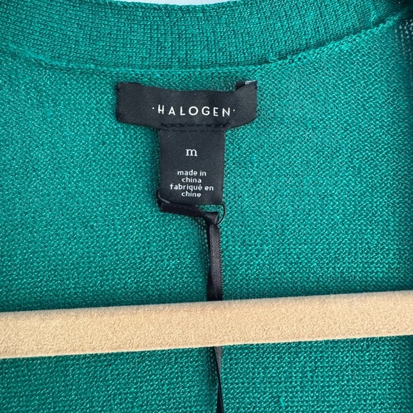 NWT Halogen Emerald Green Open Front Linen Blend Long Cardigan with Pockets M - Picture 5 of 6